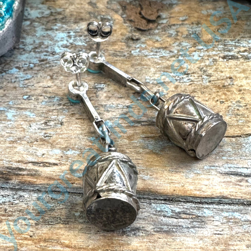 Vintage Navajo Sterling Silver Drum Pierced Earrings