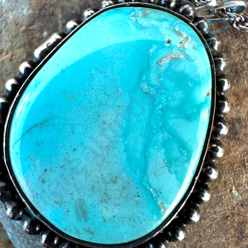 Vintage Navajo Sterling Silver Dry Creek Mine Turquoise Necklace Necklace