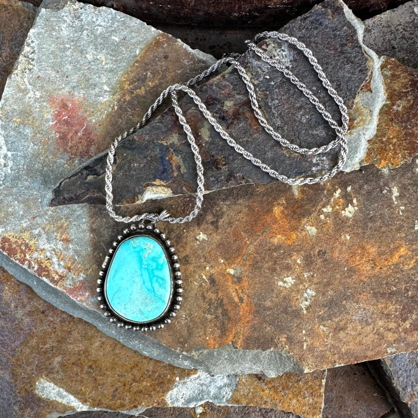 Vintage Navajo Sterling Silver Dry Creek Mine Turquoise Necklace Necklace