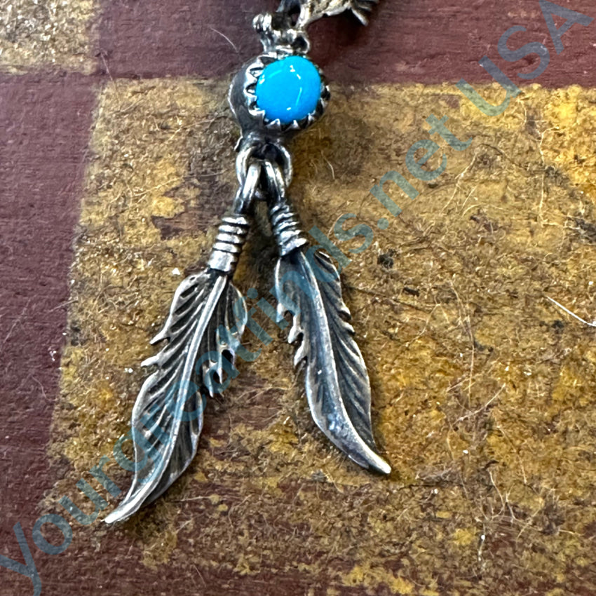 Vintage Navajo Sterling Silver Eagle 2 Feather Turquoise Pendant Begay