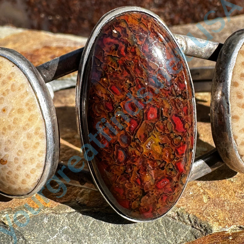 Vintage Navajo Sterling Silver & Exceptional Dinosaur Bone Bracelet Bracelet