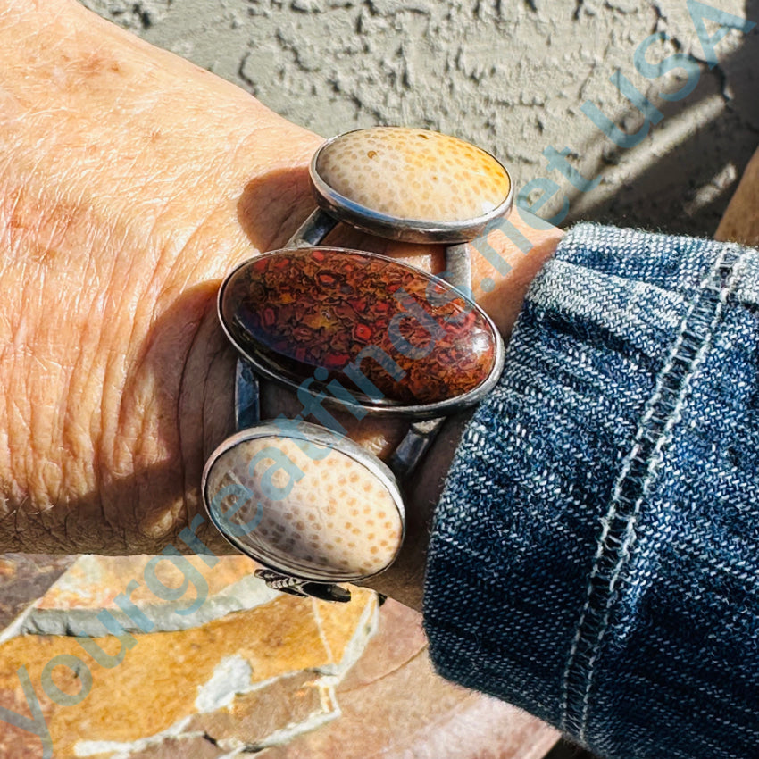 Vintage Navajo Sterling Silver & Exceptional Dinosaur Bone Bracelet Bracelet