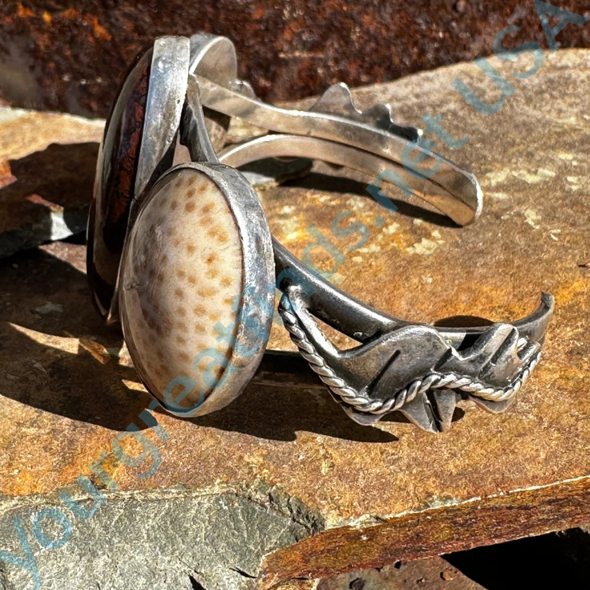 Vintage Navajo Sterling Silver & Exceptional Dinosaur Bone Bracelet Bracelet