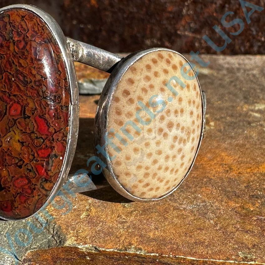 Vintage Navajo Sterling Silver & Exceptional Dinosaur Bone Bracelet Bracelet