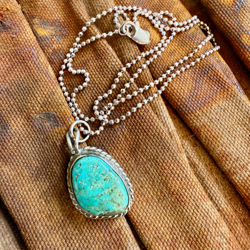 Vintage Navajo Sterling Silver & Fox Mine Turquoise Necklace necklace