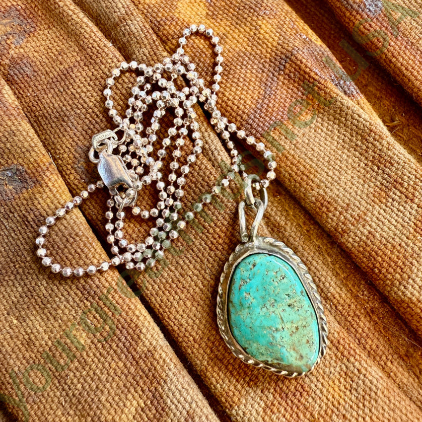 Vintage Navajo Sterling Silver & Fox Mine Turquoise Necklace necklace