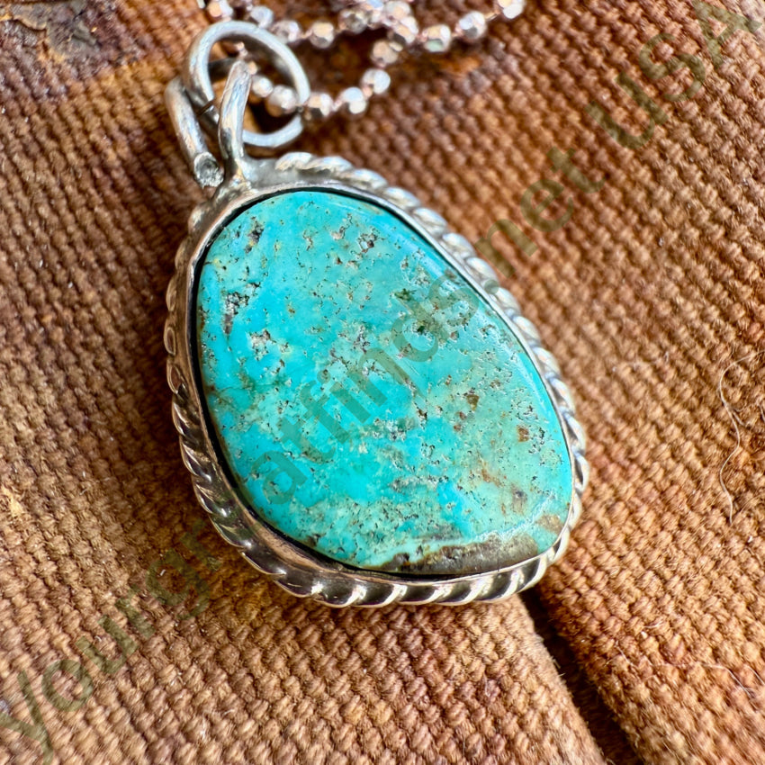 Vintage Navajo Sterling Silver & Fox Mine Turquoise Necklace necklace