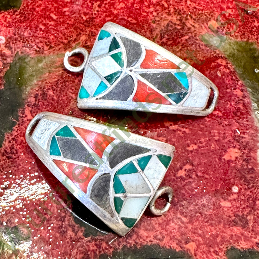 Vintage Navajo Sterling Silver Gemstone Inlay Watch Band Plate