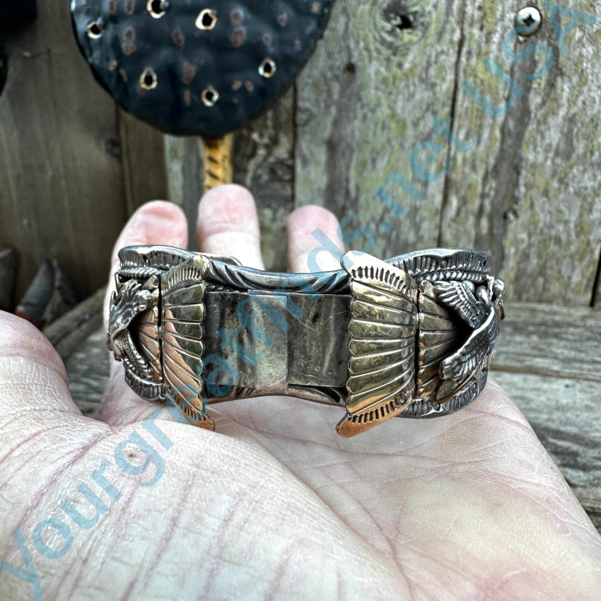 Vintage Navajo Sterling Silver & Gold Bracelet Watch Band Watch Band