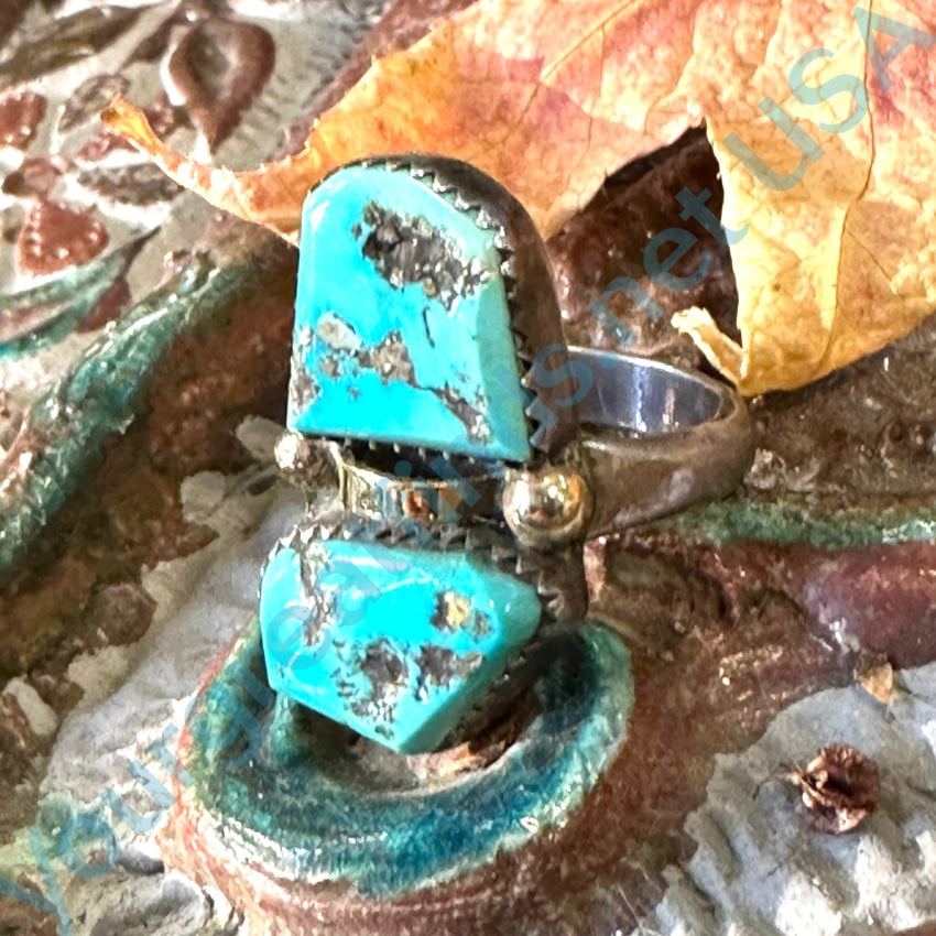 Vintage Navajo Sterling Silver & Gold Turquoise Ring Size 6