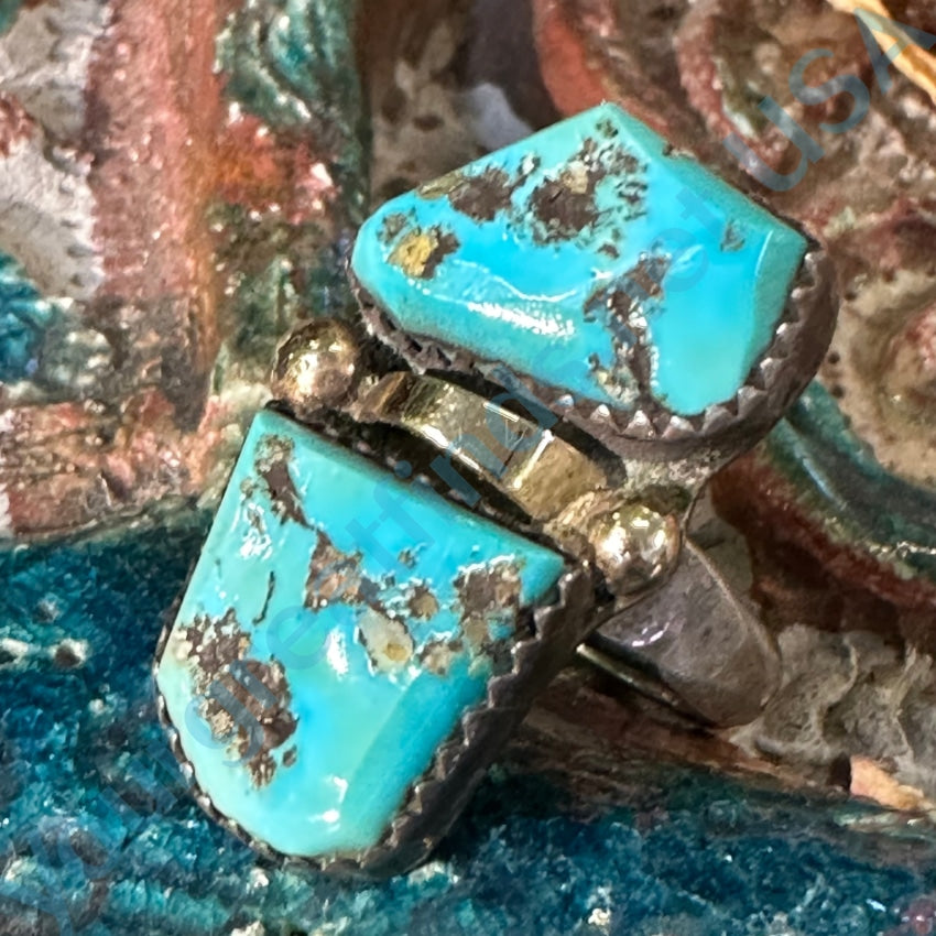 Vintage Navajo Sterling Silver &amp; Gold Turquoise Ring Size 6