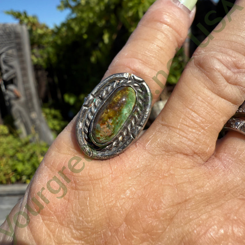 Vintage Navajo Sterling Silver Green & Brown Turquoise Ring 5 1/4 ring