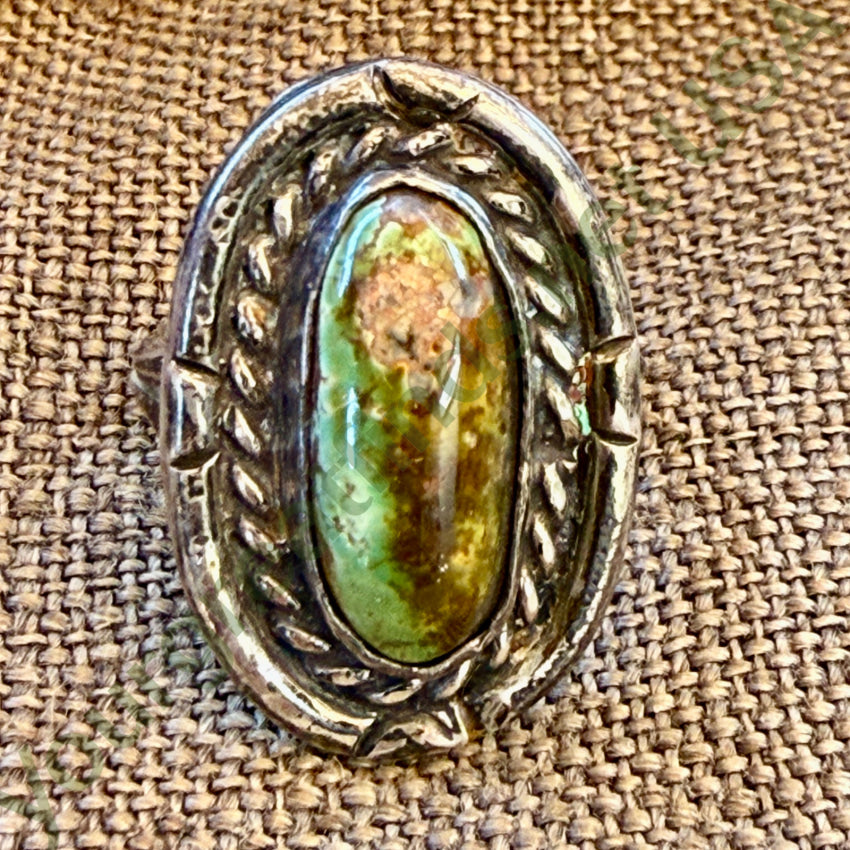Vintage Navajo Sterling Silver Green & Brown Turquoise Ring 5 1/4 ring