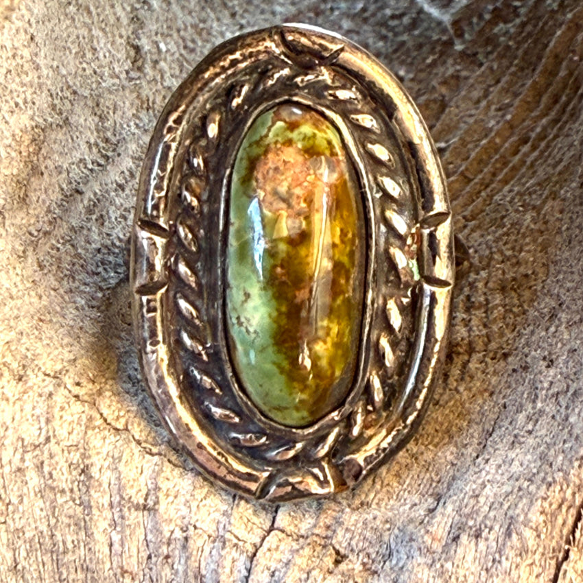 Vintage Navajo Sterling Silver Green & Brown Turquoise Ring 5 1/4 ring
