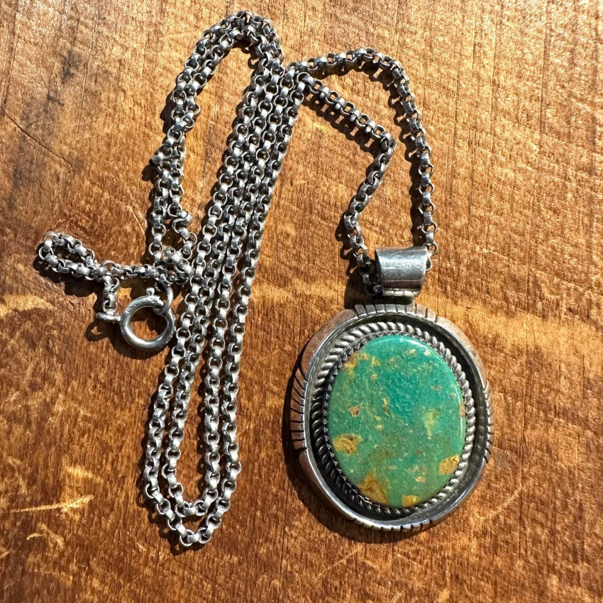 Vintage Navajo Sterling Silver Green &amp; Rust Turquoise Necklace