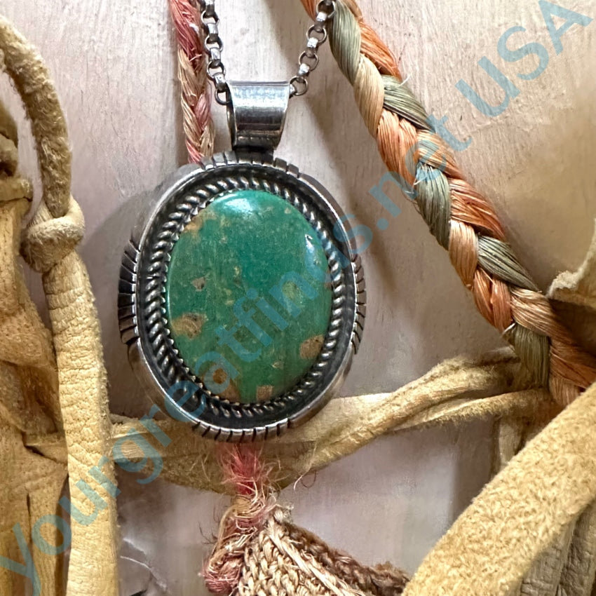 Vintage Navajo Sterling Silver Green &amp; Rust Turquoise Necklace