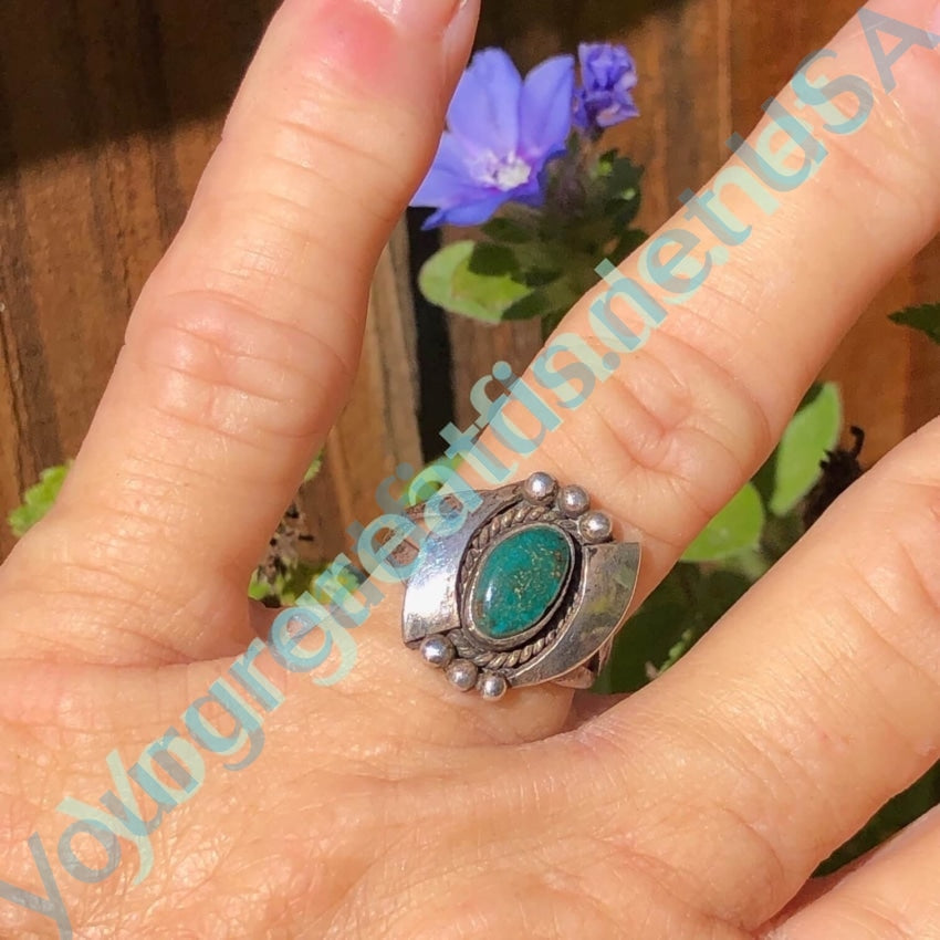 Vintage Navajo Sterling Silver Green Turquoise Ring Size 6.5 Yourgreatfinds