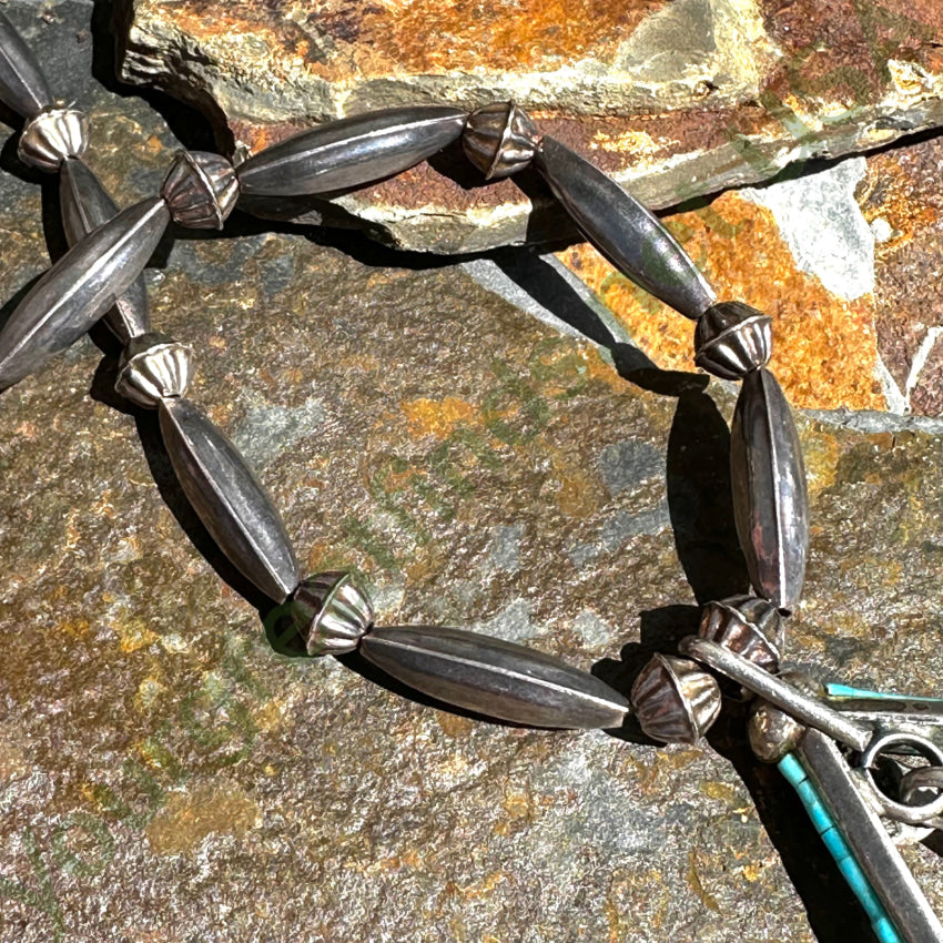 Vintage Navajo Sterling Silver & Heishi Turquoise Bench Bead Necklace