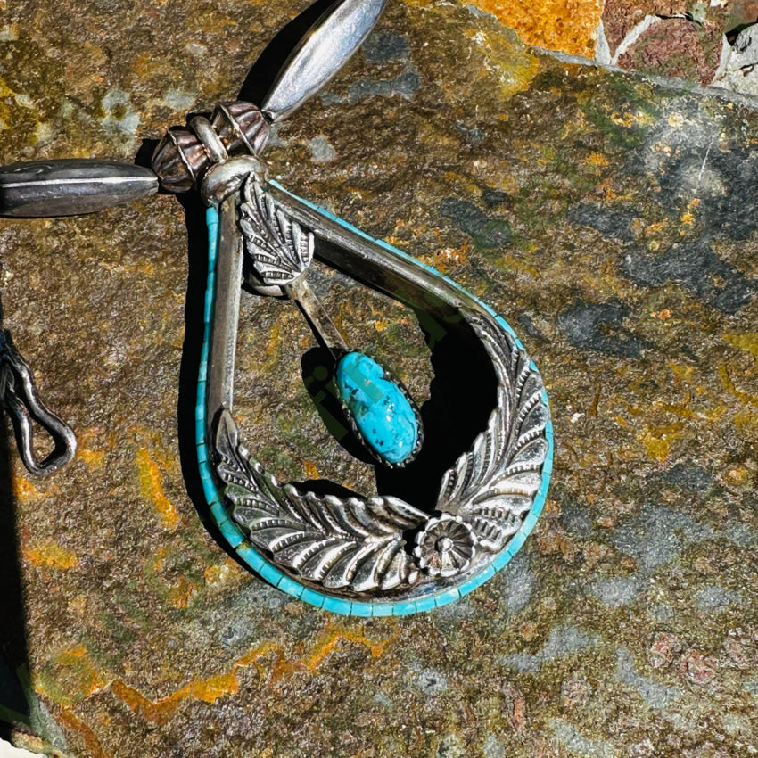 Vintage Navajo Sterling Silver & Heishi Turquoise Bench Bead Necklace
