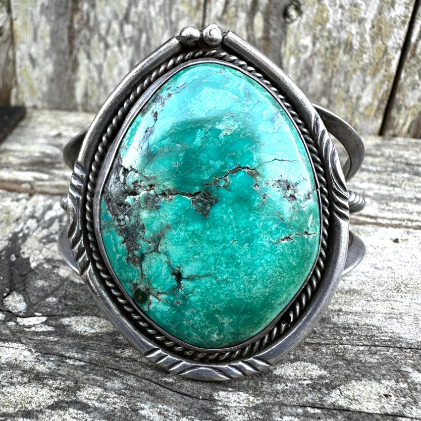 Vintage Navajo Sterling Silver & Huge Turquoise Cuff Bracelet Bracelet