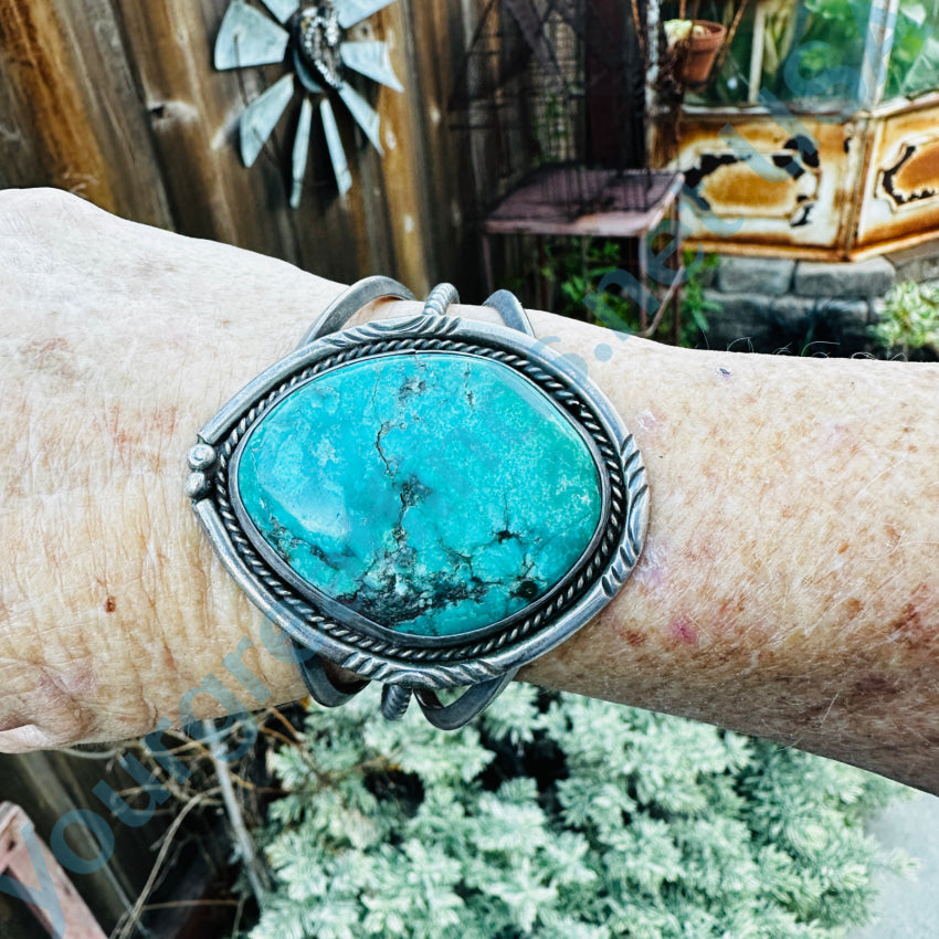 Vintage Navajo Sterling Silver & Huge Turquoise Cuff Bracelet Bracelet