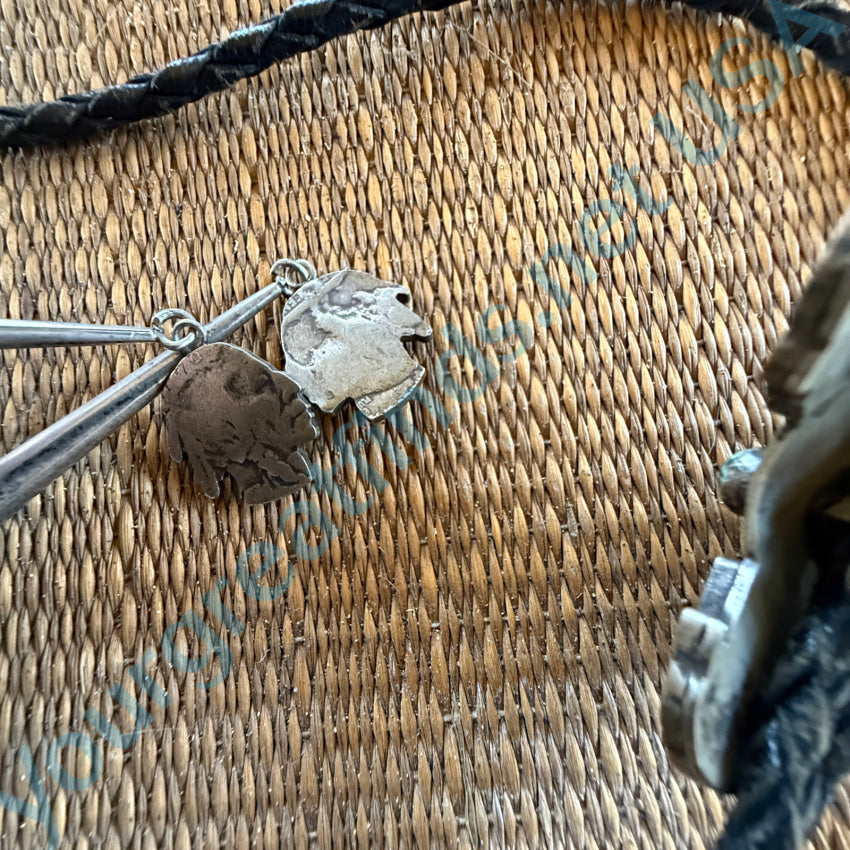 Vintage Navajo Sterling Silver & Indian Head Nickel Leather Bolo Tie Bolo Tie