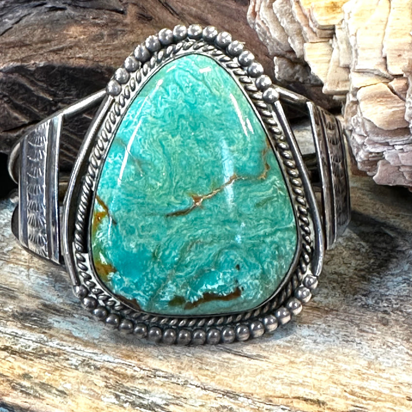 Vintage Navajo Sterling Silver Large Turquoise Bracelet