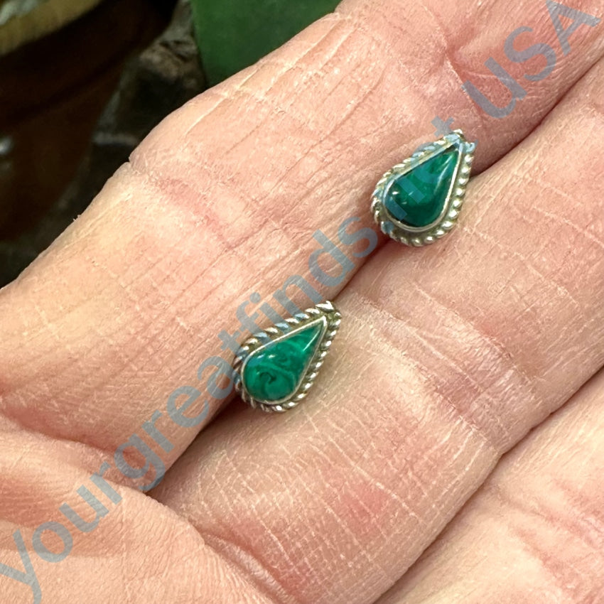 Vintage Navajo Sterling Silver Malachite Pierced Post Stud Earrings