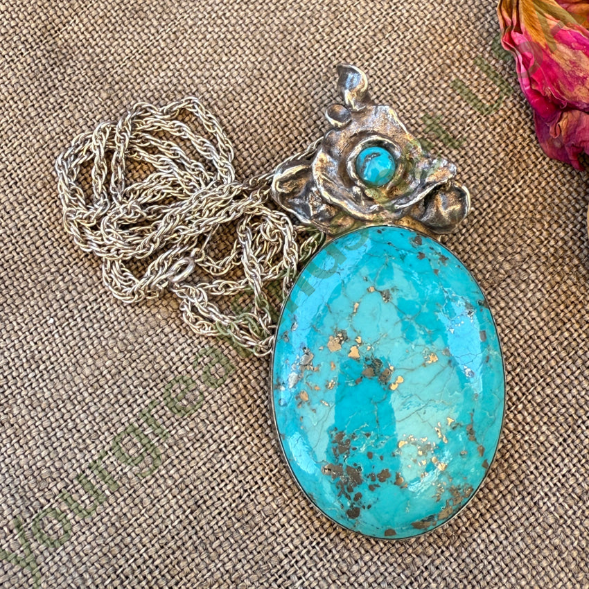 Vintage Navajo Sterling Silver Morenci Turquoise Necklace earrings