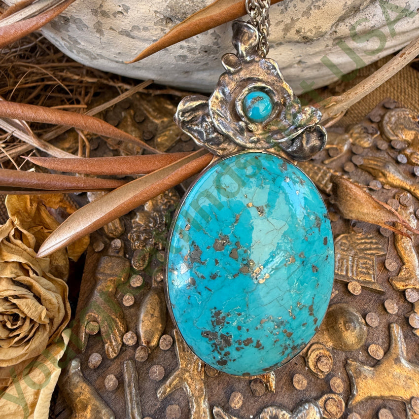 Vintage Navajo Sterling Silver Morenci Turquoise Necklace earrings