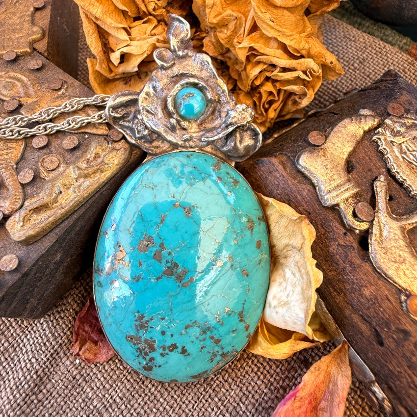 Vintage Navajo Sterling Silver Morenci Turquoise Necklace earrings