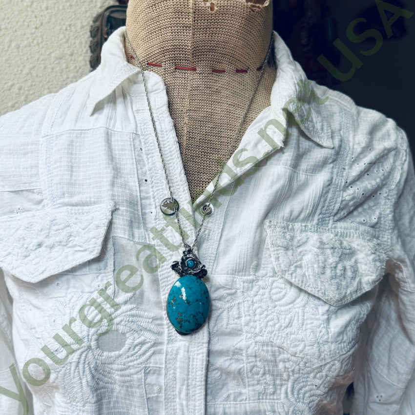 Vintage Navajo Sterling Silver Morenci Turquoise Necklace earrings