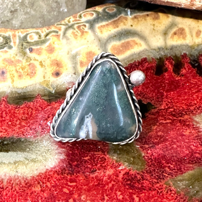 Vintage Navajo Sterling Silver Moss Agate Ring Size 6