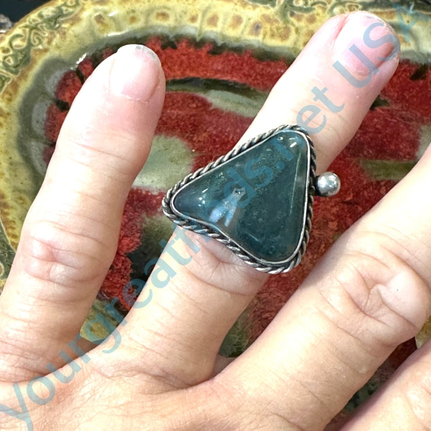 Vintage Navajo Sterling Silver Moss Agate Ring Size 6
