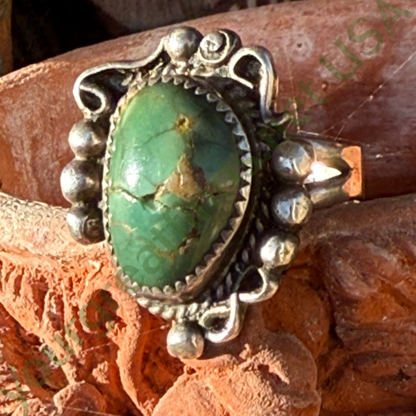 Vintage Navajo Sterling Silver & Natural Green Turquoise Ring 11 1/2 ring