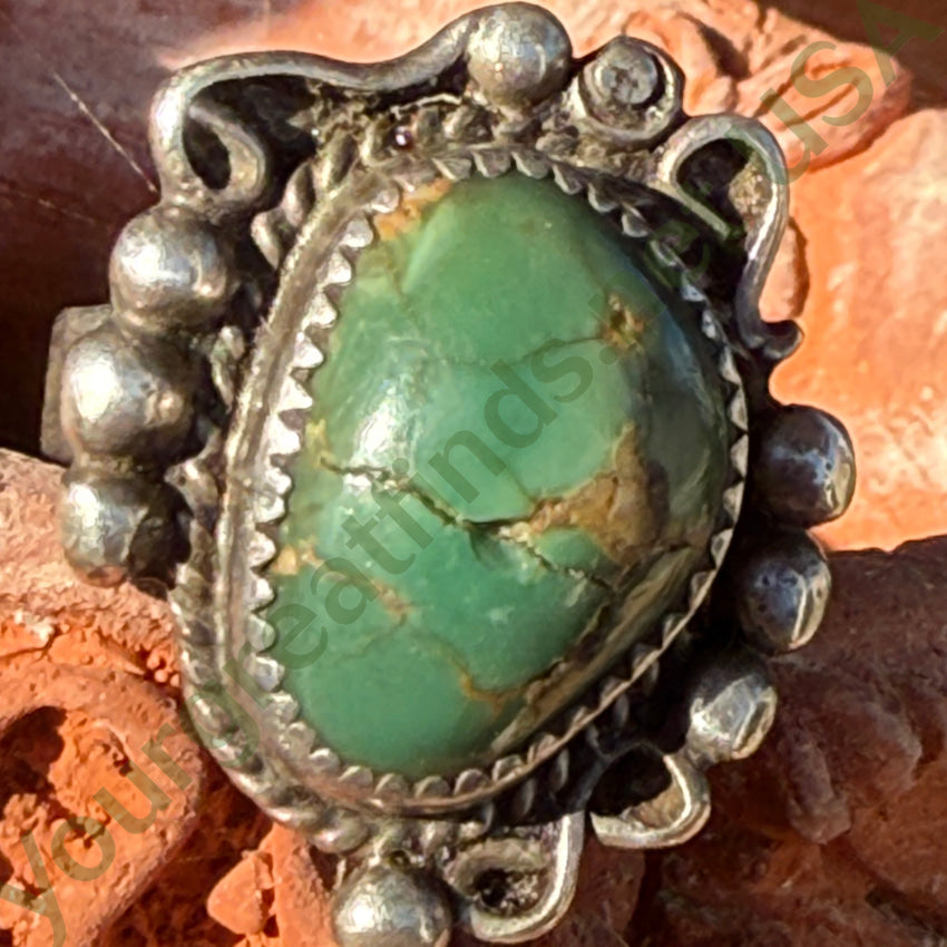 Vintage Navajo Sterling Silver & Natural Green Turquoise Ring 11 1/2 ring