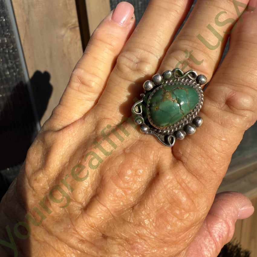 Vintage Navajo Sterling Silver & Natural Green Turquoise Ring 11 1/2 ring