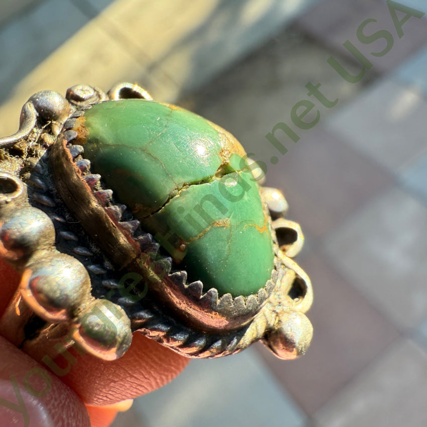 Vintage Navajo Sterling Silver & Natural Green Turquoise Ring 11 1/2 ring
