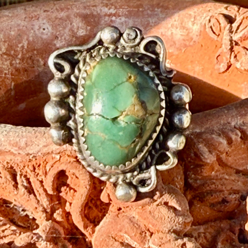 Vintage Navajo Sterling Silver & Natural Green Turquoise Ring 11 1/2 ring