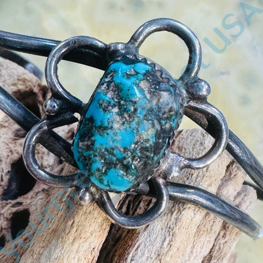 Vintage Navajo Sterling Silver Natural Turquoise Flower Bracelet