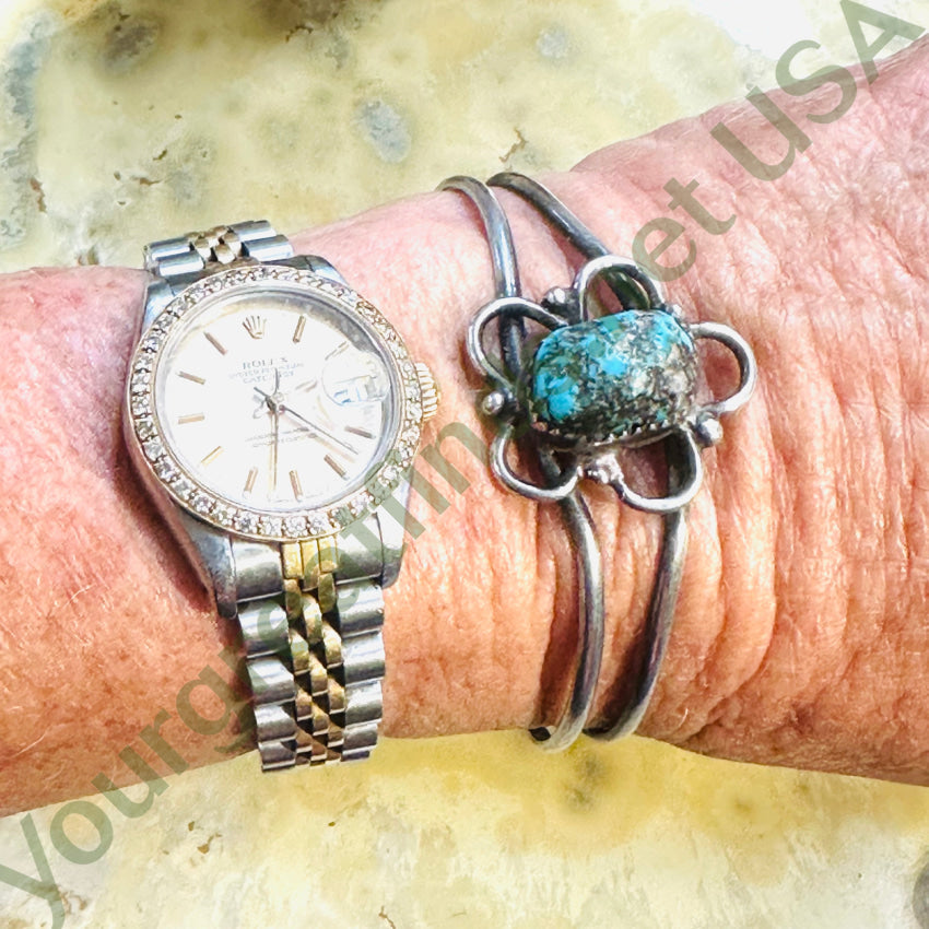 Vintage Navajo Sterling Silver Natural Turquoise Flower Bracelet