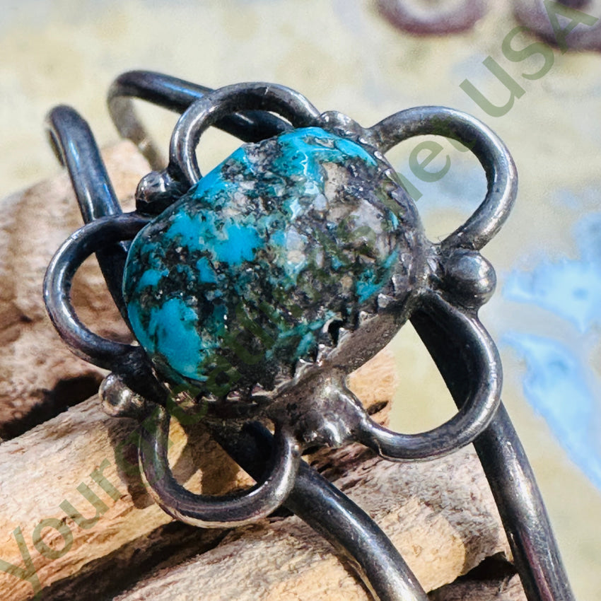 Vintage Navajo Sterling Silver Natural Turquoise Flower Bracelet