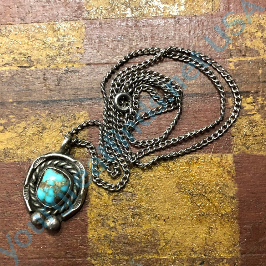 Vintage Navajo Sterling Silver Natural Turquoise Necklace 1940S