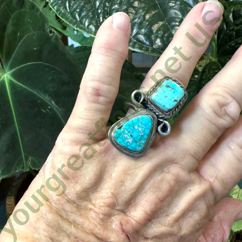 Vintage Navajo Sterling Silver Natural Turquoise Ring Size 8 1/4