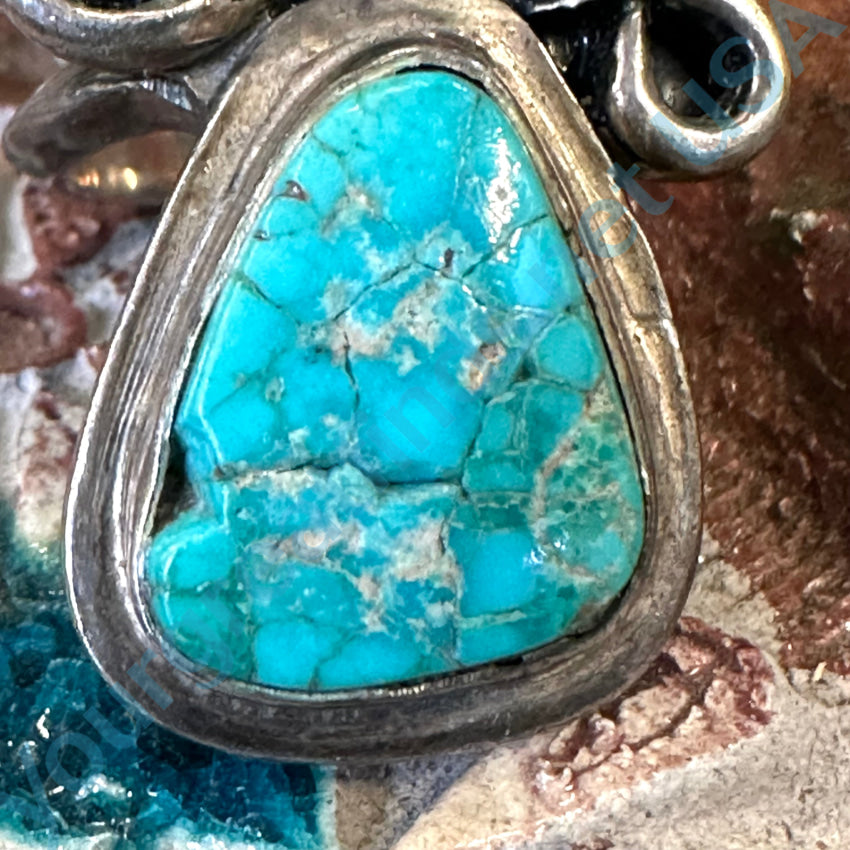 Vintage Navajo Sterling Silver Natural Turquoise Ring Size 8 1/4