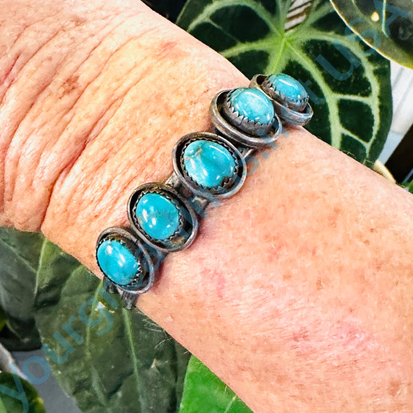 Vintage Navajo Sterling Silver & Natural Turquoise Row Bracelet Bracelets