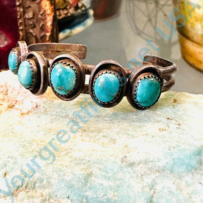 Vintage Navajo Sterling Silver & Natural Turquoise Row Bracelet Bracelets