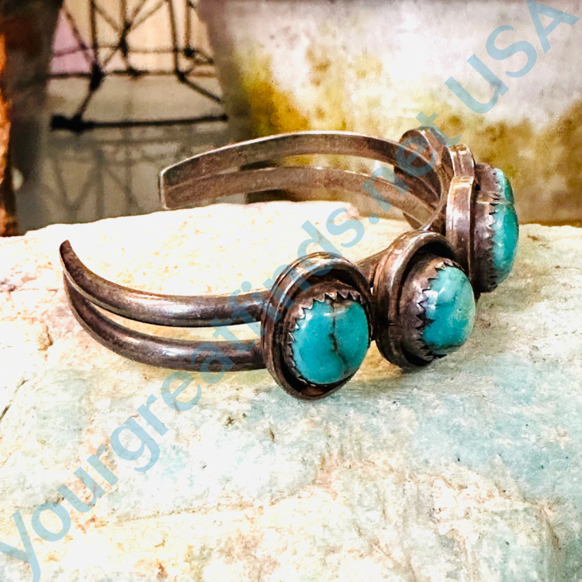 Vintage Navajo Sterling Silver & Natural Turquoise Row Bracelet Bracelets