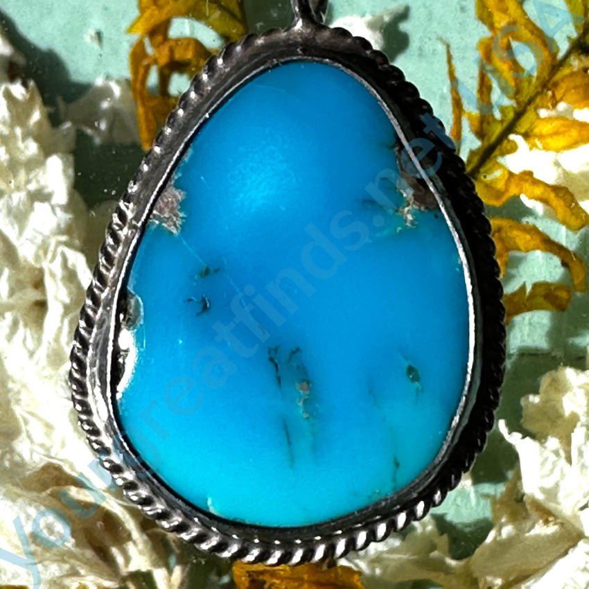 Vintage Navajo Sterling Silver Necklace Deep Dark Blue Turquoise