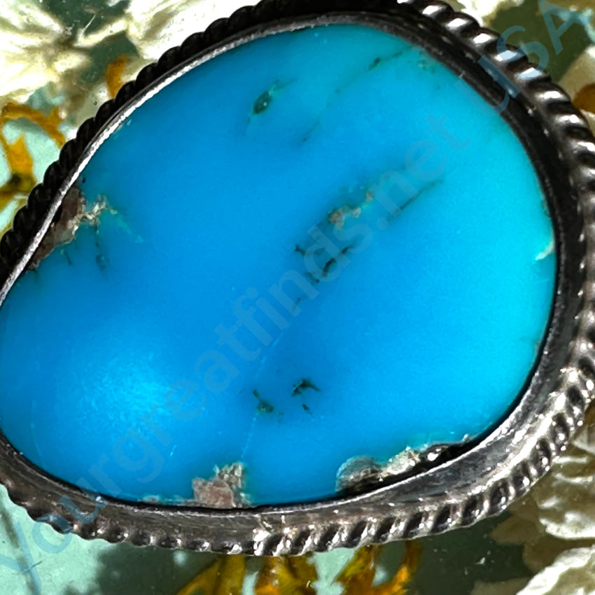 Vintage Navajo Sterling Silver Necklace Deep Dark Blue Turquoise